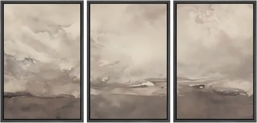 Vista 153 de SIGNWIN Lienzo enmarcado para pared, juego de arte neutro de bosque brumoso, ilustraciones en tono tierra, arte moderno, decorativo, bohemio