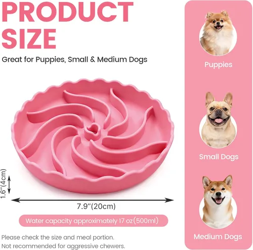 Vista 7 de SCHITEC Slow Feeder Dog Bowl, Puzzle Silicone Bowl for Small Medium Breeds Pink