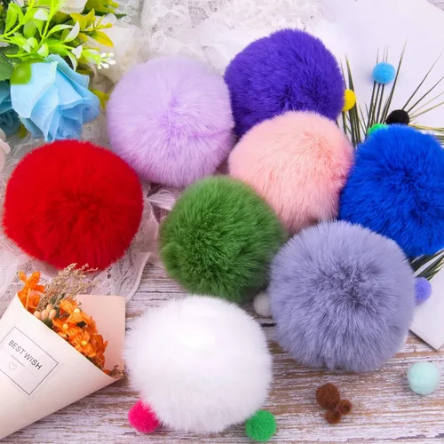 Vista 7 de BQTQ 20 pompones de piel sintética para manualidades, pompón esponjoso con lazo elástico para sombreros, llaveros, bufandas, guantes, bolsas