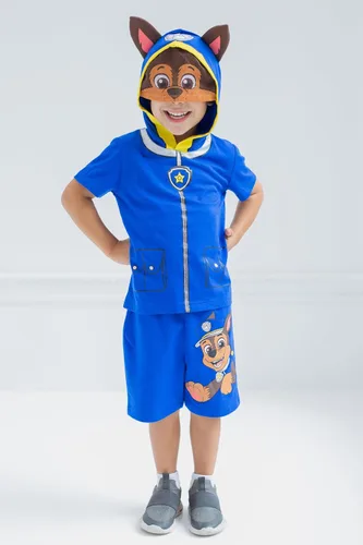 Vista 4 de Paw Patrol Chase Skye Rubble Marshall - Conjunto de camiseta y pantalones cortos de ciclismo de rizo francés para niños pequeños y grandes