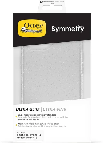 Vista 5 de OtterBox STARDUST - Carcasa transparente para iPhone 15, iPhone 14 y iPhone 13 (Symmetry Clear/Glitter), ultra elegante, compatible con carga