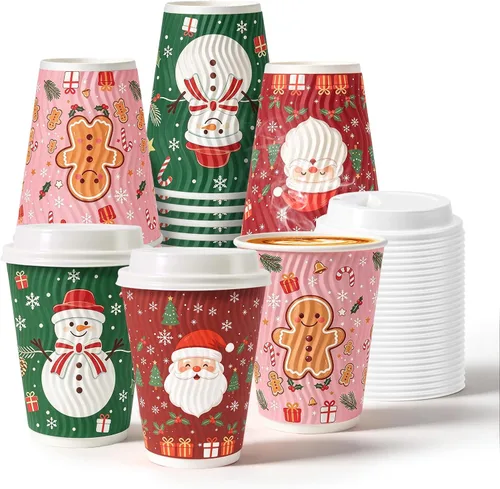 Vista 9 de Tazas de café de papel desechables aisladas de 16 onzas con tapas Marrón