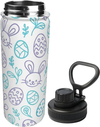 Vista 2 de Hervidor de agua aislado de acero inoxidable con conejo y pollo Botella de agua divertida con estampado Ideal para deportes y viajes