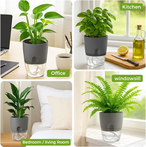 Vista 9 de Macetas de riego automático para plantas de interior, macetas para exteriores, paquete de 3 macetas de riego automático de 6 pulgadas, macetas