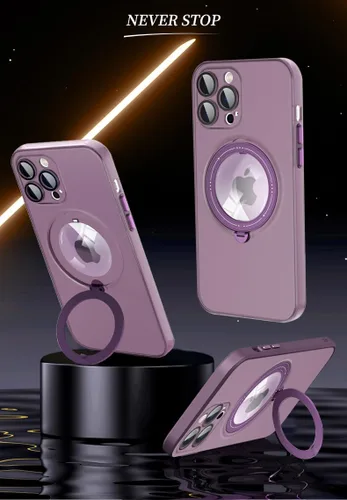 Vista 9 de Funda para iPhone 12, compatible con MagSafe, con protector de lente de cámara y kiskstnad ligera y translúcida mate, borde suave, a prueba