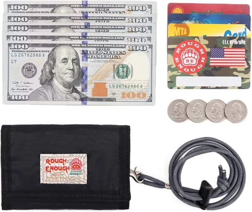 Vista 8 de Rough Enough - Cartera para niños con cordón para el cuello con cremallera, monedero y tarjetero color negro