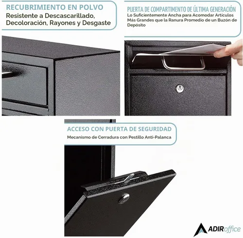 Vista 7 de AdirOffice contenedor con traba - Buzón de correo montado en pared., negro, 631-04-BLK