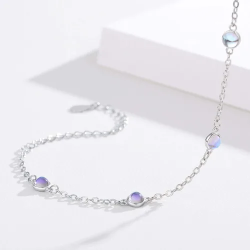 Vista 2 de Cuoka MoonstoneBracelets925SterlingSilverRainbowRoundMoonstoneGirlBraceletMoonstoneJewelleryforWomen Gilrs Girlfriend Mom (Round, Silver)
