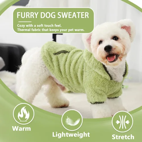 Vista 2 de Suéter de forro polar con capucha para perro, suéteres cálidos de terciopelo mullido, ropa de invierno para perros pequeños, hembra, niño, abrigos