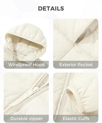 Vista 6 de Wantdo - Chaqueta de plumón con capucha para mujer, corta, ultraligera y plegable