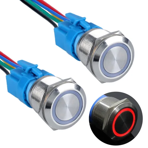 Vista 16 de 2 interruptores de botón de bloqueo de 0.630 in 12V-24V 1NO 1NC impermeable IP66 botón de metal autobloqueante para orificio de montaje de 5/8