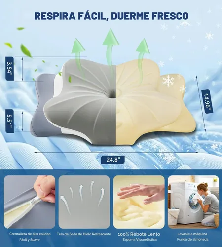 Vista 3 de DONAMA Almohada cervical para aliviar el dolor de cuello y hombros