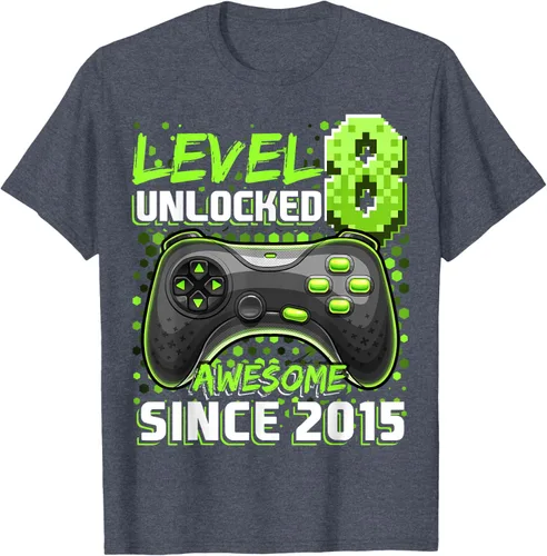 Vista 96 de Level 8 Unlocked Awesome 2015 Video Game 8th Birthday Boy T-Shirt, Negro