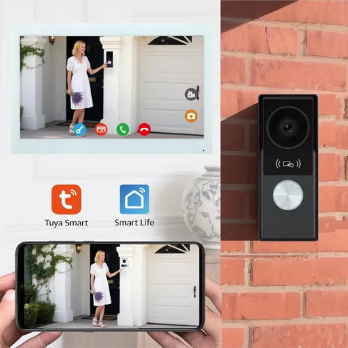 Vista 2 de Sistema de intercomunicación de timbre de video inteligente para el hogar con pantalla táctil grande de 10.1 pulgadas, cámara