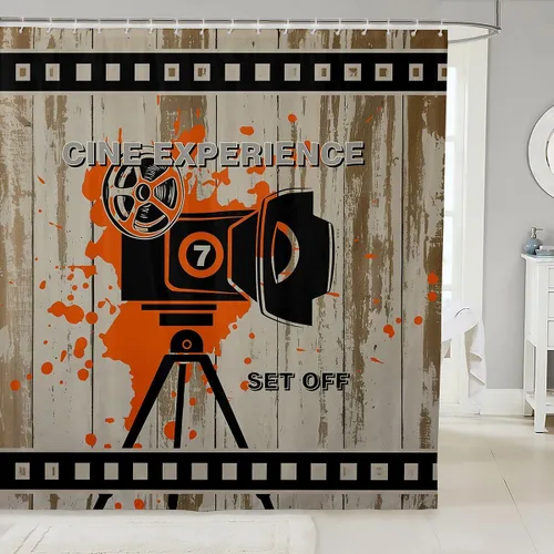 Vista 22 de Homewish Theater Cinema Poster Shower Curtain Set,Retro Movie Bathroom Curtain,Kids Girls Teens Popcorn Waterproof Fabrics Movie Night Bathroom