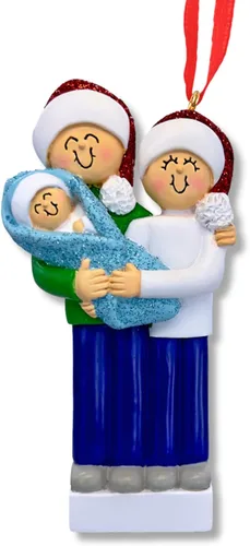 Vista 2 de Adorno de Navidad 3D de familia de 3 2025, adornos de Navidad familiares personalizados 2025 Recuerdo de baby shower para recién nacidos, adornos