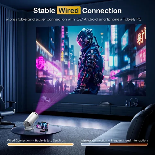 Vista 5 de Mini proyector portátil compatible con 4K, proyector pequeño Full HD 1080P con soporte giratorio de 270°, proyector de película compatible con TV