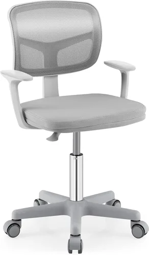 Vista 11 de Giantex Silla de escritorio para niños, silla rodante ergonómica ajustable con reposapiés y apoyabrazos abatibles, silla de oficina para niños