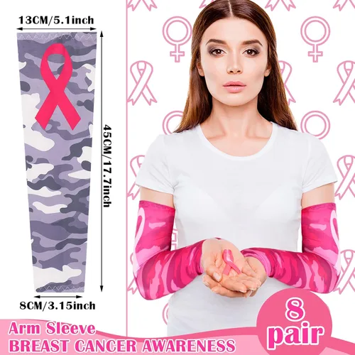 Vista 2 de Ceenna 8 pares de mangas de fútbol para concientización sobre el cáncer de mama, cinta rosa, accesorios de fútbol, llamas deportivas, cáncer de mama
