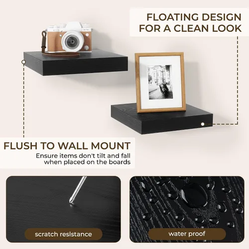 Vista 5 de RICHFOCUS Estantes flotantes de 8 pulgadas para estantes cuadrados de pared para dormitorio, cocina, baño, estante flotante de madera rústica