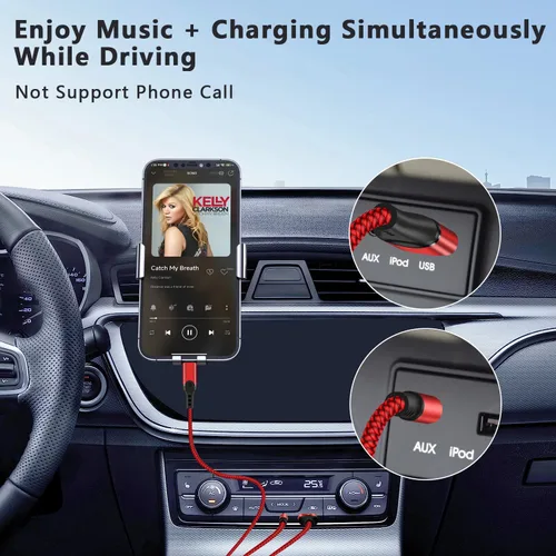 Vista 2 de Cable auxiliar USB C a 0.1 in con cargador, 2 en 1 USB C a 0.1 in Cable auxiliar estéreo para automóvil con carga PD de 18 W compatible con iPhone