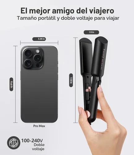 Vista 2 de FARERY Mini plancha de pelo de viaje, plancha plana portátil de 1.5 Negro