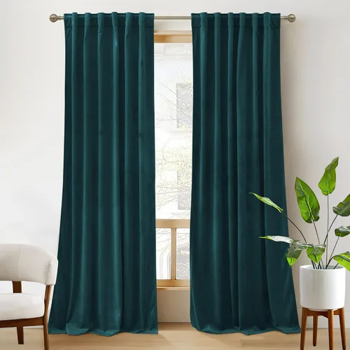 Vista 56 de RYB HOME Cortinas 100% opacas de terciopelo blanco para dormitorio, pestaña trasera y bolsillo para barra, aislamiento térmico, cortinas
