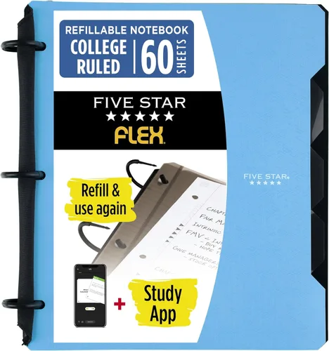 Vista 18 de Five Star Flex - Cuaderno recargable + aplicación de estudio, papel rayado universitario y carpeta de anillos TechLock de 1 pulgada con bolsillos