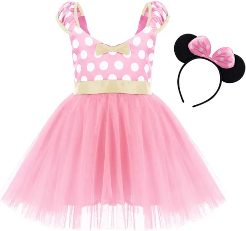 Vista 3 de IWEMEK - Maillot de ballet con diadema para niña con lunares, disfraz con diadema, leotardo