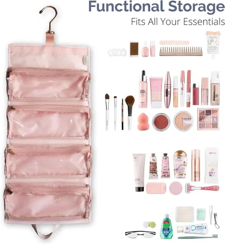 Vista 4 de Neceser de viaje colgante para mujer, bolsa de viaje plegable para mujer, 4 bolsas de viaje extraíbles XL aprobadas por la TSA para cosméticos
