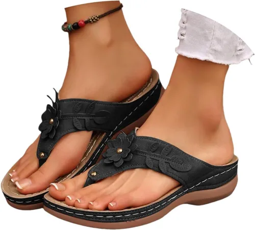 Vista 6 de Sandalias ortopédicas para mujer con soporte de arco, sandalias informales para playa, verano, caminar, viajes, cómodas sandalias planas para mujer