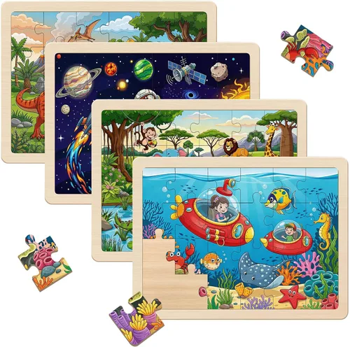 Vista 11 de Rompecabezas para niños de 3 a 5 años, juego de 4 paquetes con 24 piezas Mashup de animales