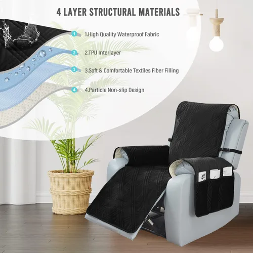 Vista 3 de BOCTOPUG Funda de terciopelo para silla reclinable, impermeable, reversible, resistente al agua, para perros y mascotas (negro, 30 pulgadas)