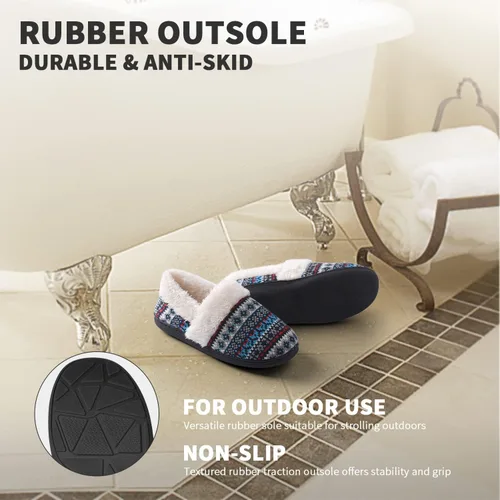 Vista 9 de Homitem Pantuflas de punto sin cordones para mujer, de espuma viscoelástica, mullidas con forro polar de felpa, para interiores y exteriores, suela
