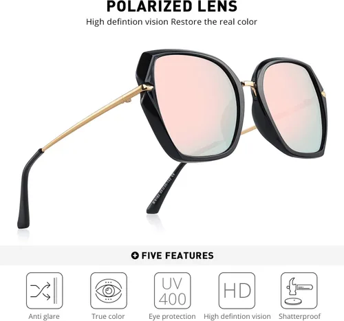 Vista 5 de Lentes de sol polarizados para mujer, con protección UV400, anteojos de moda