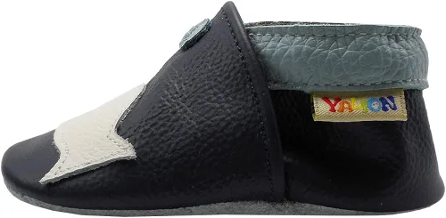 Vista 4 de YALION Mocasines para bebés y niñas, zapatos de cuero de suela suave, antideslizantes, zapatos de cuna para bebés precaminantes