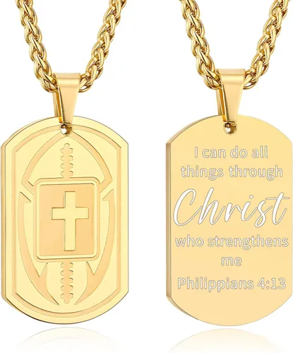 Vista 26 de Collar de cruz de versículo bíblico de fútbol para hombres, regalo religioso de acero inoxidable, joyería deportiva de fútbol, regalos de Pascua