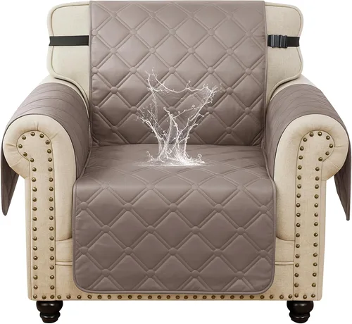 Vista 38 de XINEAGE Funda impermeable para sillón, funda para sofá de 1 plaza con correas elásticas y bolsillos, triple protección antideslizante, lavable