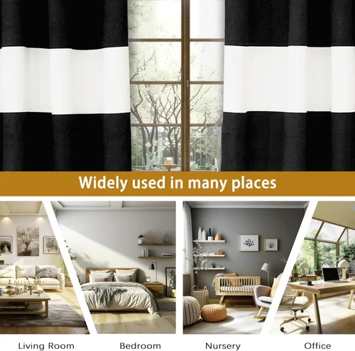 Vista 5 de DriftAway Cortinas negras con rayas para oscurecimiento de habitación, cortinas con ojales clásicas de rayas horizontales para dormitorio, sala