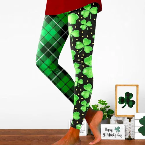 Vista 3 de ORT Leggings estampados navideños ajustados con control de abdomen, trajes de verano de cintura alta, pantalones verdes para correr, ciclismo, yoga