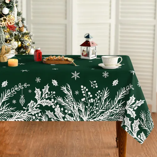 Vista 10 de Horaldaily Mantel de Navidad rectangular de 52 x 70 pulgadas, cubierta de mesa con diseño de hojas florales, color negro, lavable, para decoración