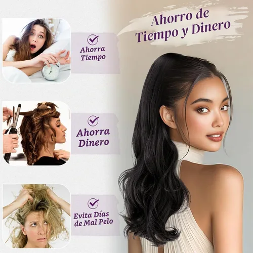 Vista 4 de BARSDAR Extensión de cola de caballo con cordón ondulado negro y marrón – 20 pulgadas con clip de cordón para mujer, extensiones de cabello Negro