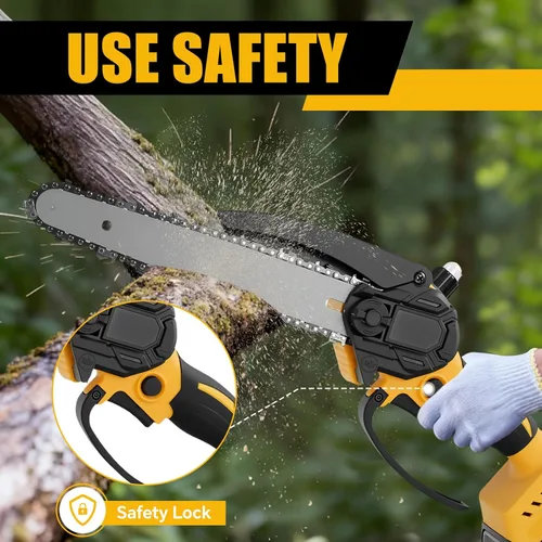 Vista 5 de Motosierra inalámbrica para batería Dewalt de 20 V, mini motosierra sin escobillas con bloqueo de seguridad, sierra de cadena de 8 pulgadas