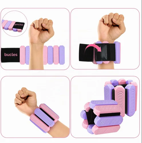 Vista 3 de Juego de 2 pesas para tobillo y muñeca para mujer, pesas ajustables (1 libra cada una), para caminar, yoga, danza, gimnasio