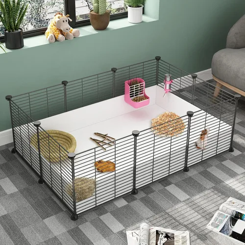 Vista 2 de Oneluck Jaula para Cobayas, Hábitat Interior con Fondo de Plástico Impermeable, Corral para Mascotas Pequeñas como Conejos, Tortugas, Hámsteres
