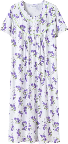 Vista 21 de Keyocean - Camisón de manga corta para mujer, 100 % algodón, suave, cómodo, ligero, con encaje, para verano, ropa de dormir Floral azul