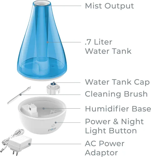 Vista 5 de Humidificador de vapor frío MistAire Studio, ultrasónico, para habitaciones pequeñas, unidad de humidificación portable, ideal para viajar