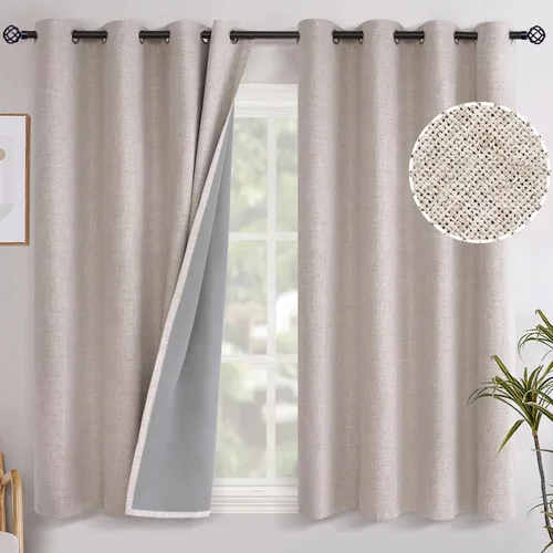 Vista 39 de YoungsTex - Cortinas opacas de lino para dormitorio, oscurecimiento de la habitación, cortinas con textura de lino, paneles con aislamiento térmico