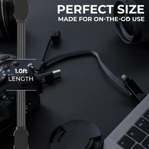 Vista 4 de Rolling Square inCharge XL - Cable de carga múltiple 6 en 1, cable USB portátil y USB-C con potencia de carga ultrarrápida de 100 W, 1 pie/0.3m
