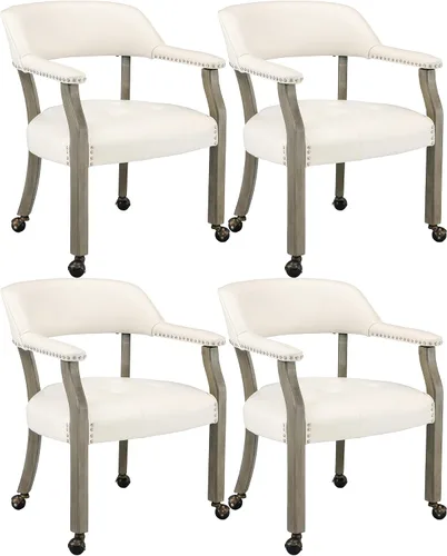Vista 24 de LEEMTORIG Juego de 2 sillas de comedor con ruedas y brazo, sillas de comedor grandes con ruedas, silla de mesa de póquer de madera maciza, 26
